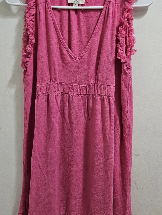 Umgee Pink V-Neck Ruffle Hem Mini Dress - Picture 3 of 8